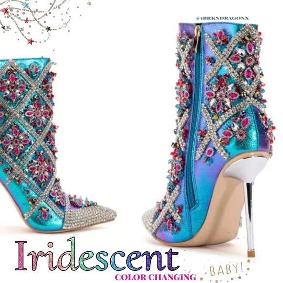 Azalea Wang Iridescent Art Deco Crystal Beaded Dress Stiletto Booties - Picture 9 of 17